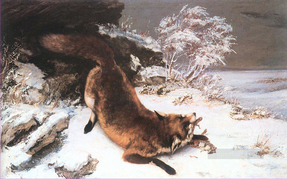 Le renard dans la neige réaliste Réaliste peintre Gustave Courbet animal Peintures à l'huile
